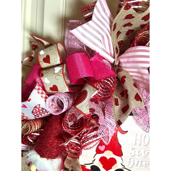 Handmade Valentine’s Home Sweet Gnome Ribbon Prelit Wreath 22 ins LED W18 - Picture 8 of 12